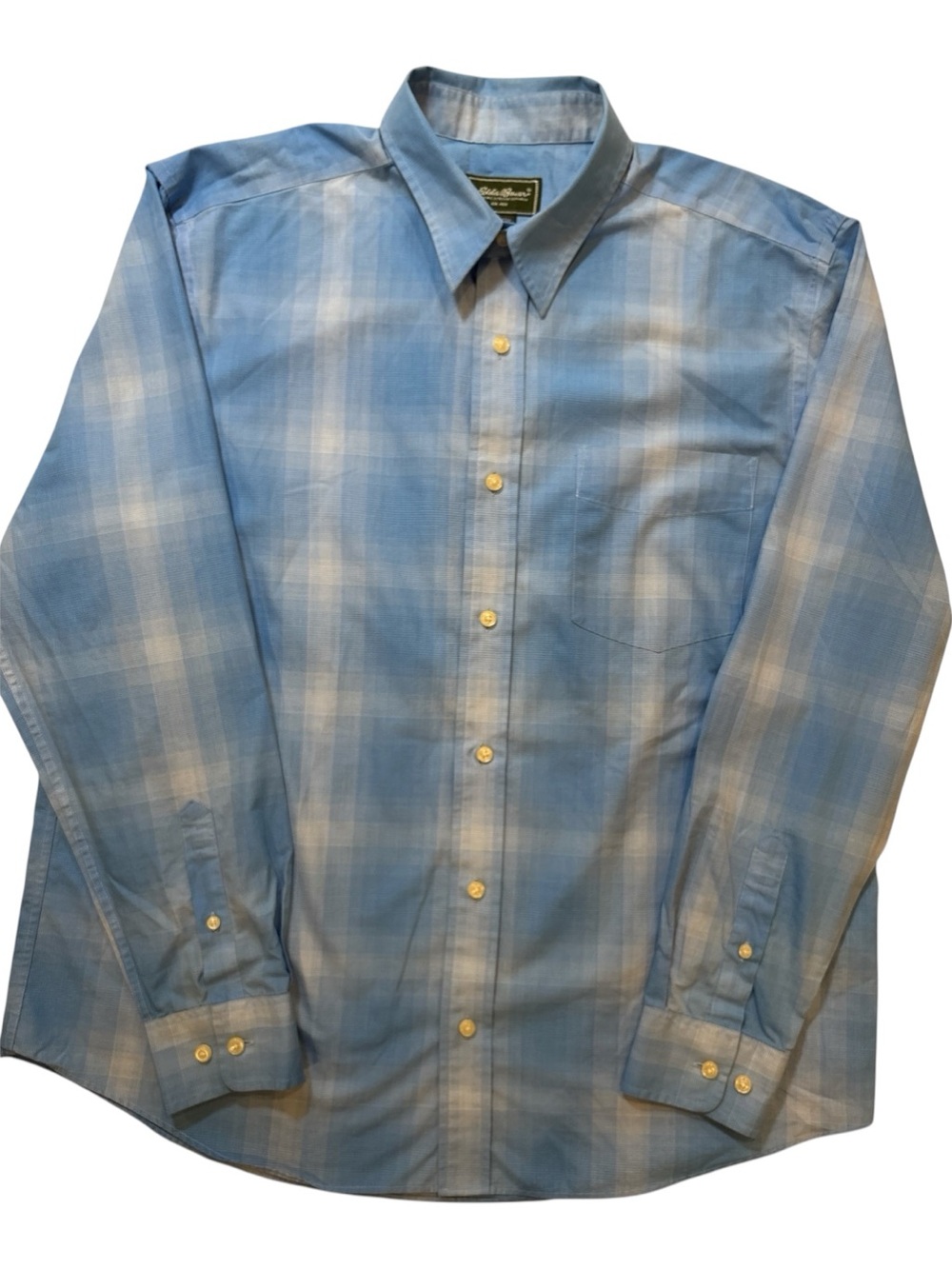 Retro Eddie Bauer Blue Plaid Short Collar Casual Button-Down Shirt - 2006